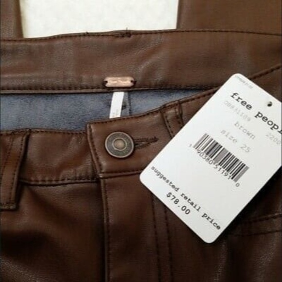 Free People Vegan High Rise Skinny Pants Brown - Picture 6 of 7